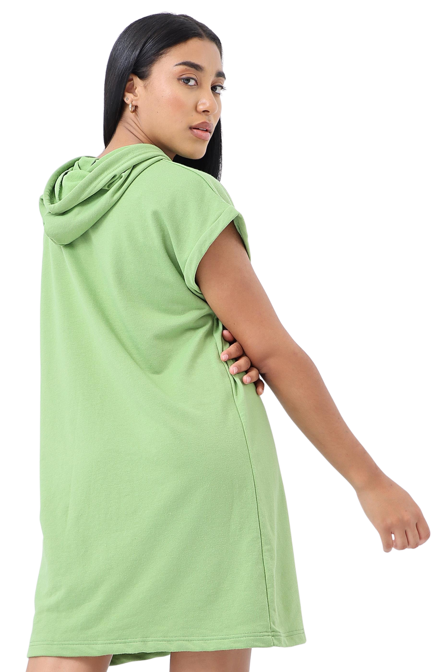 Ladies Sleeveless Fleece Hoodie Dress - Green