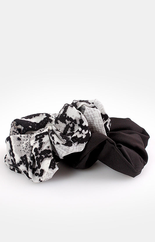 Ladies' 2 Pack Fashion Scrunchies - Black-Grey