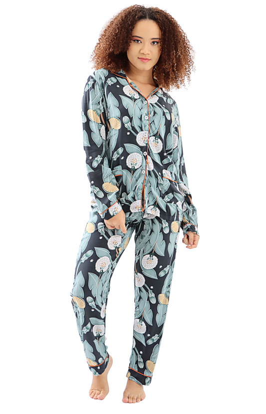 Ladies' Thistle Long Sleeve Pyjama Set - Green