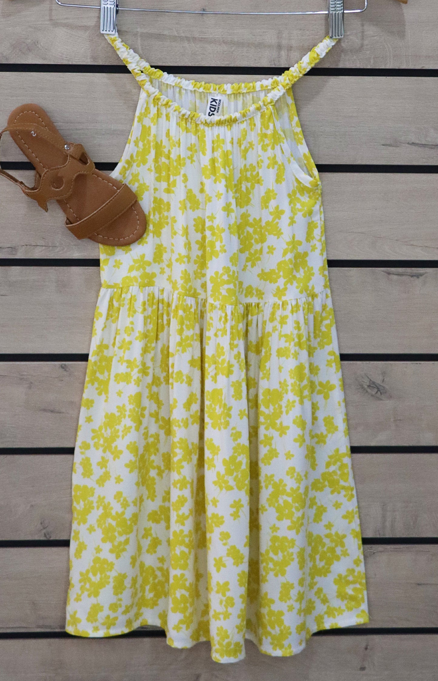 Girls Strappy Floral Dress - Yellow