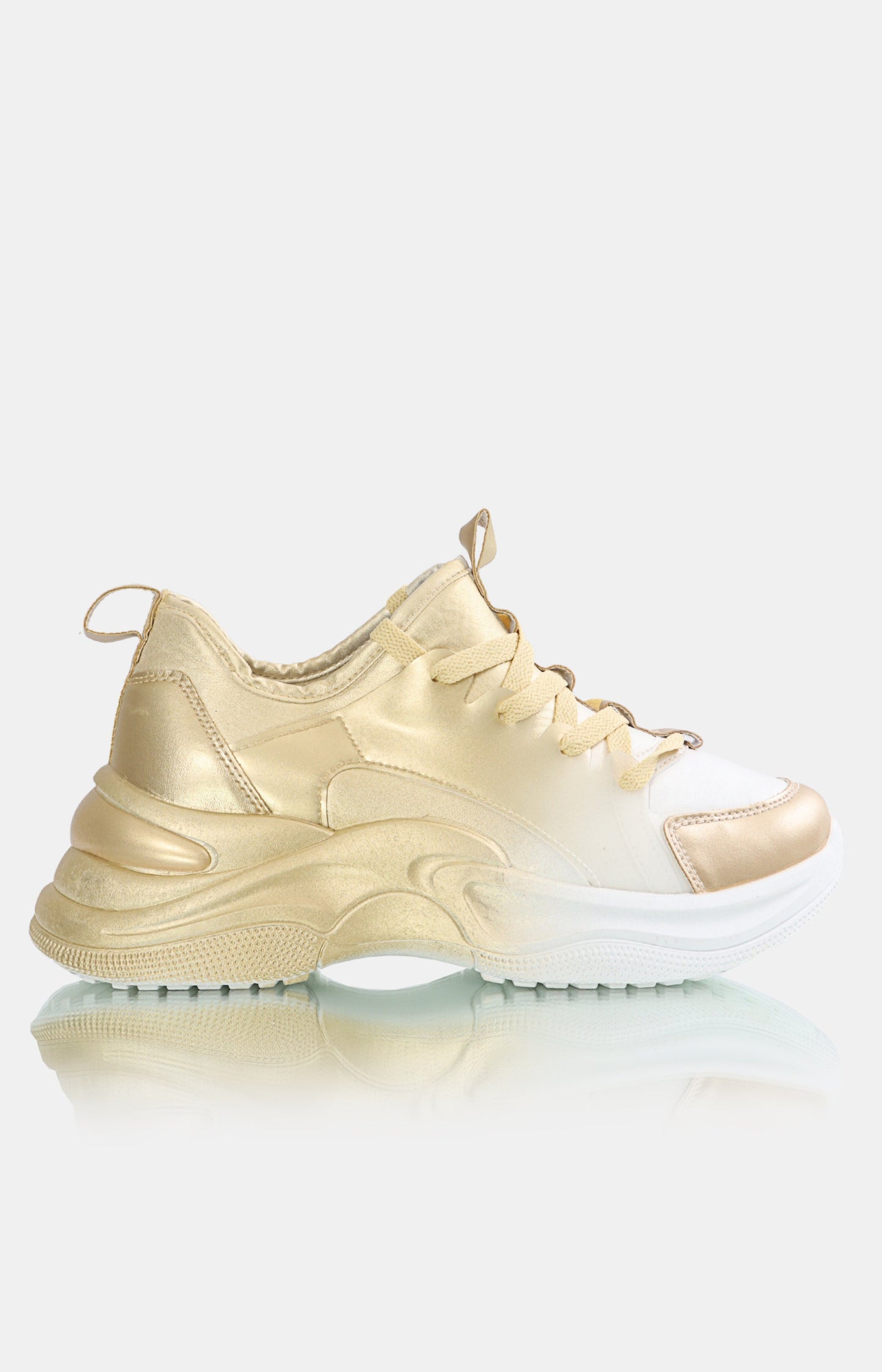 Ladies Lightweight Sneakers - White-Light Gold