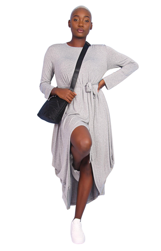 Ladies' Long Sleeve High Low Dress - Grey