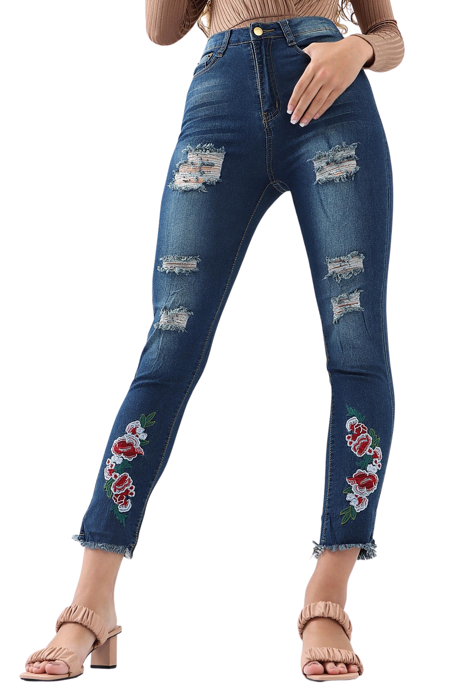 Ladies Ripped Jeans - Blue