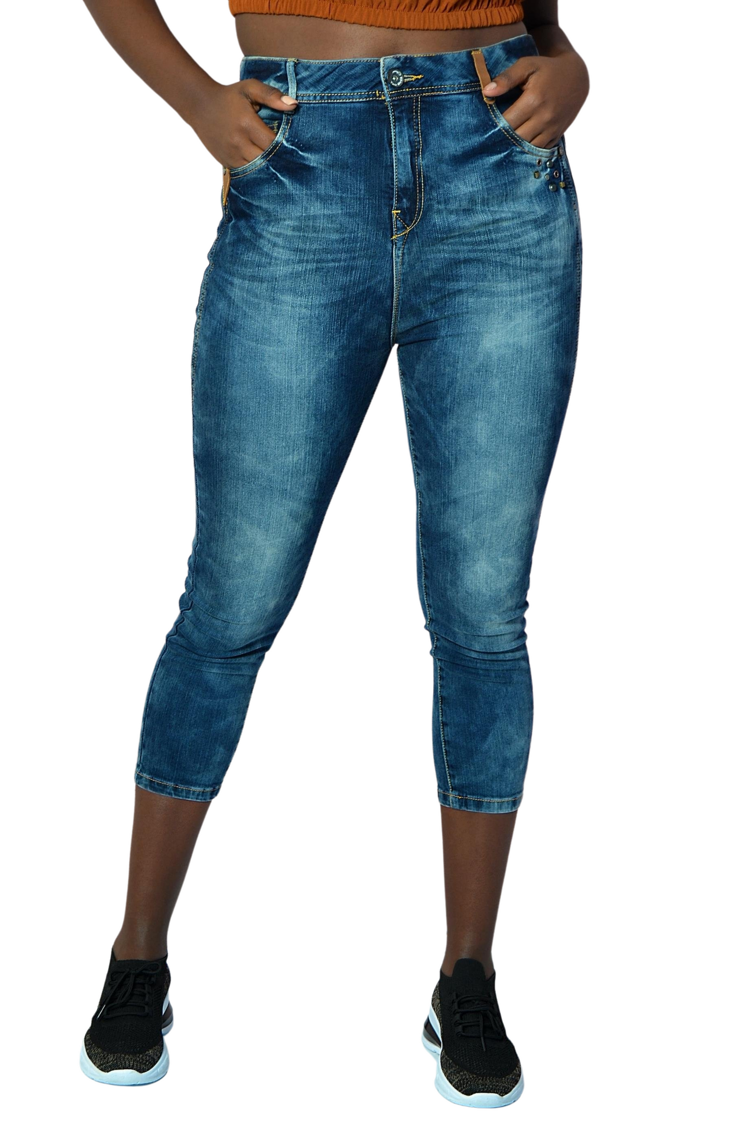 Ladies 3/4 Length Skinny Jeans - Blue