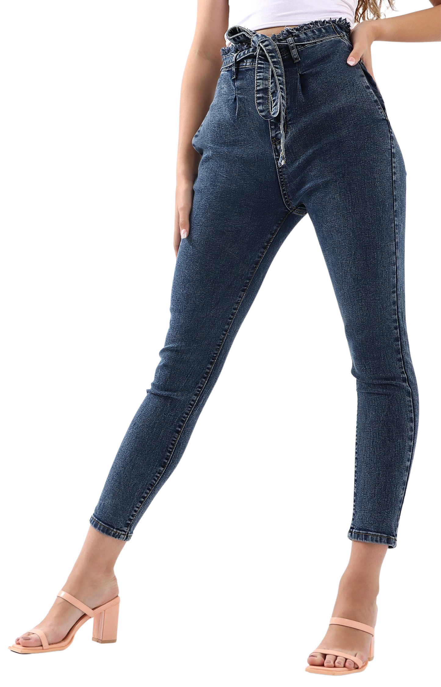 Ladies High Waist Denim Jeans - Dark Blue