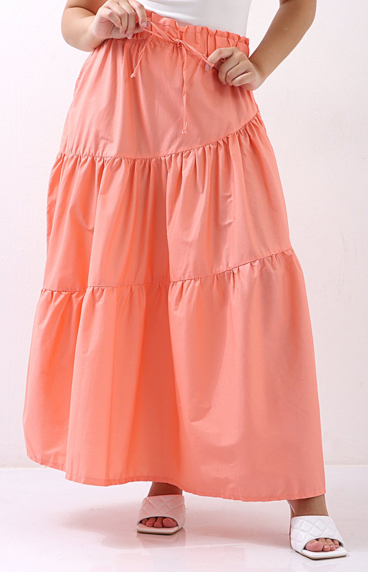 Ladies Tiered Maxi Skirt - Coral