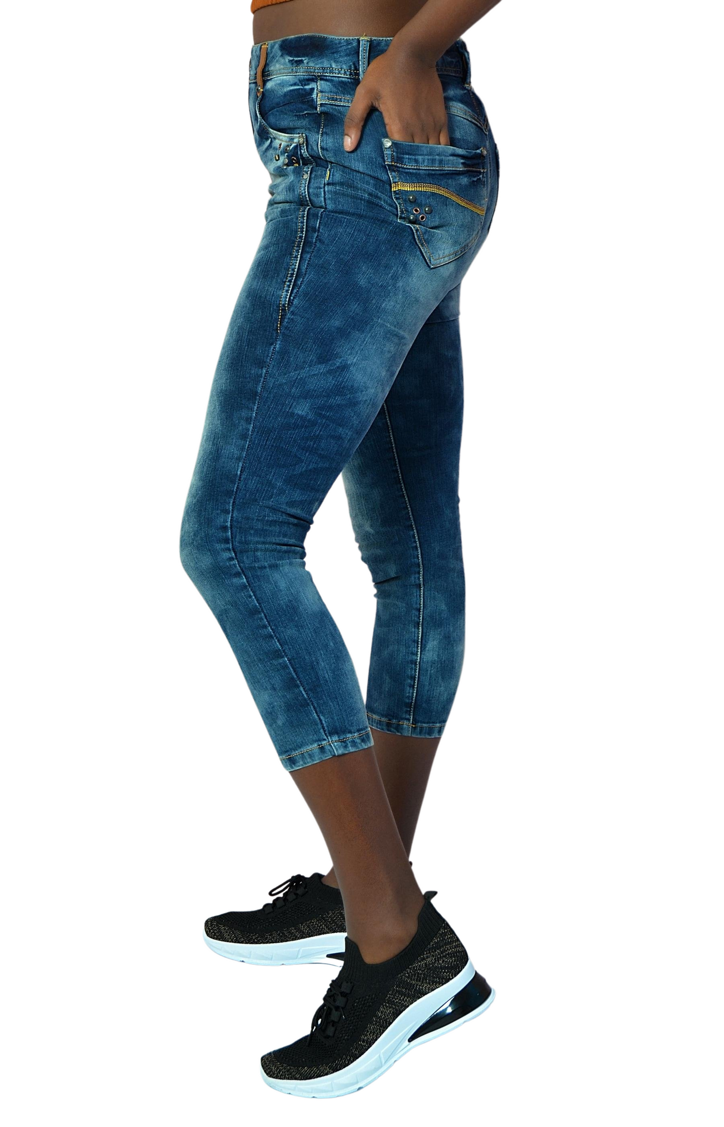 Ladies 3/4 Length Skinny Jeans - Blue