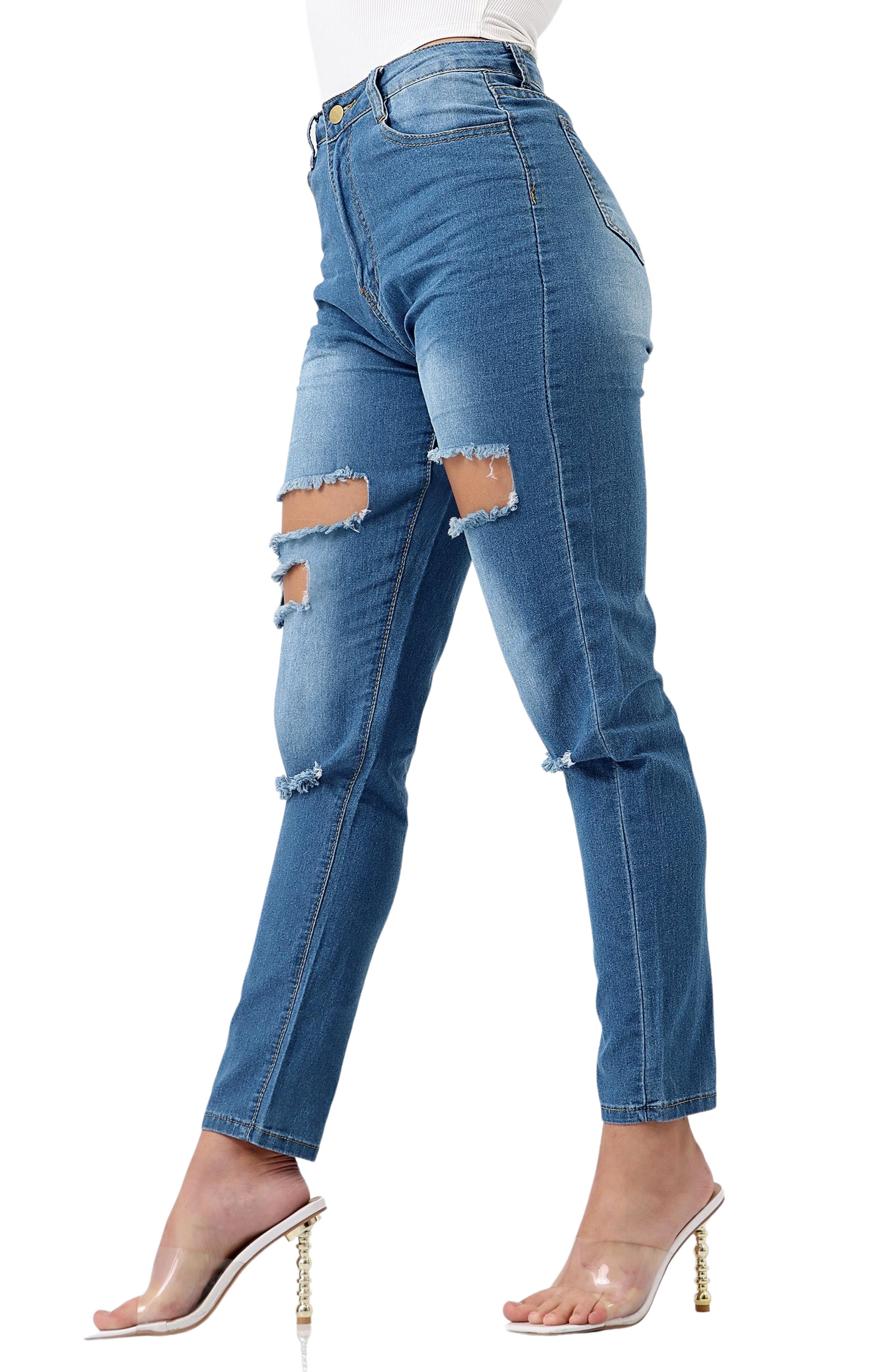 Ladies Ripped Jeans - Blue