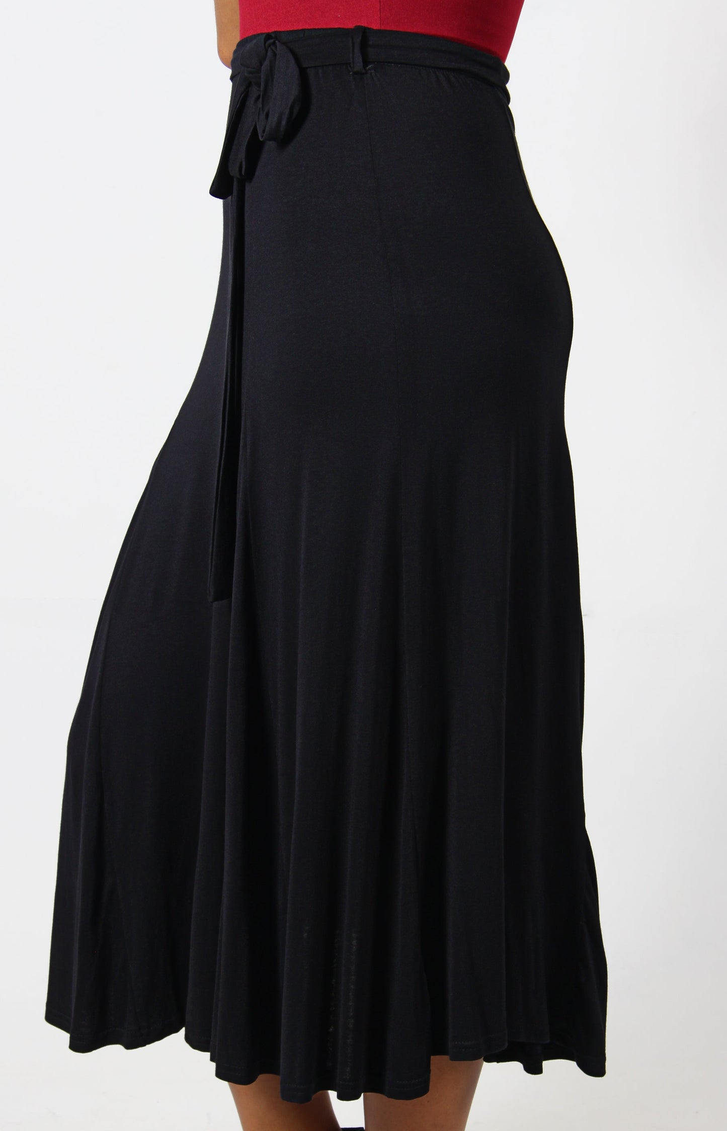 Plain Viscose Panel Skirt - Black