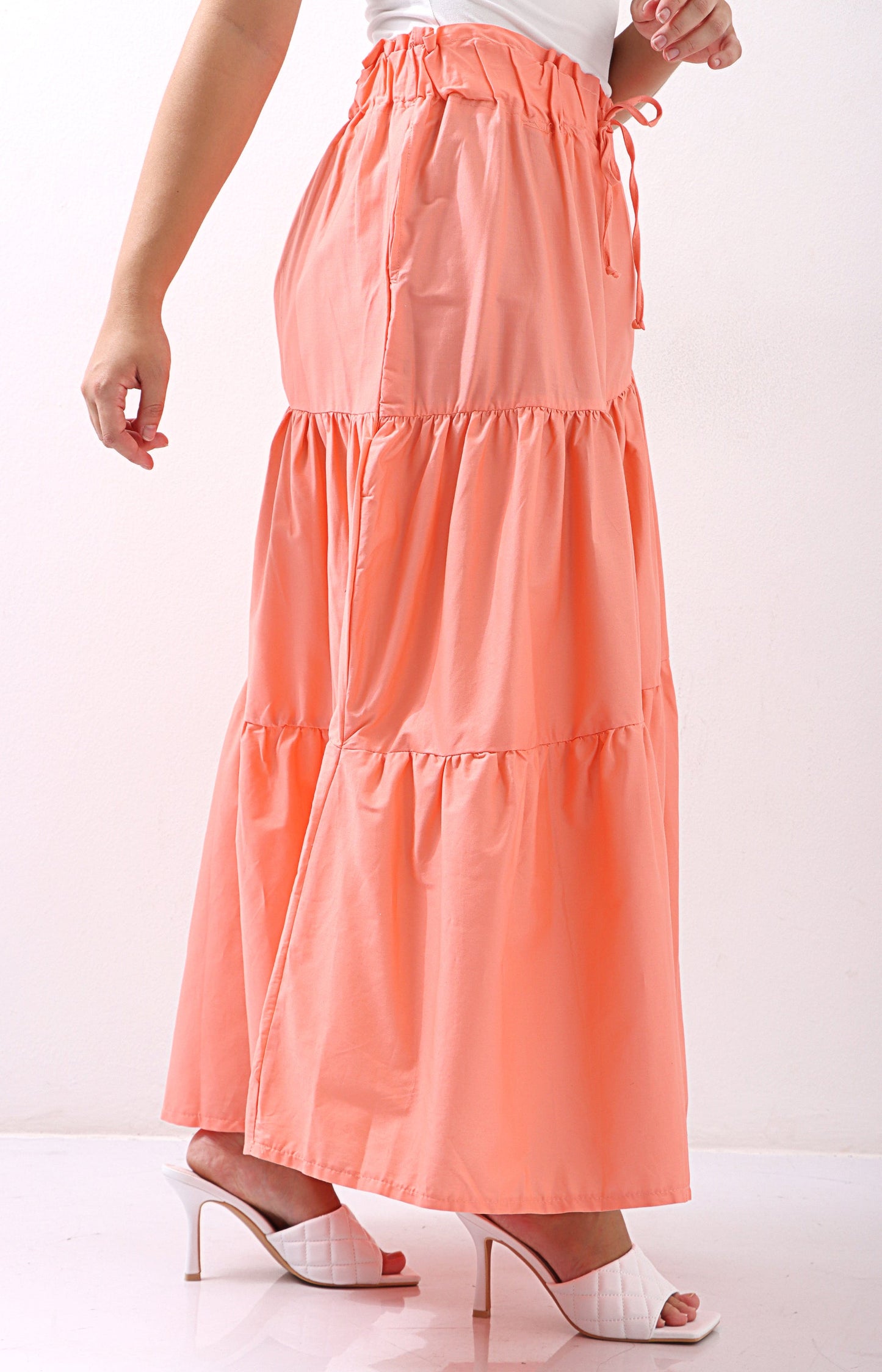 Ladies Tiered Maxi Skirt - Coral