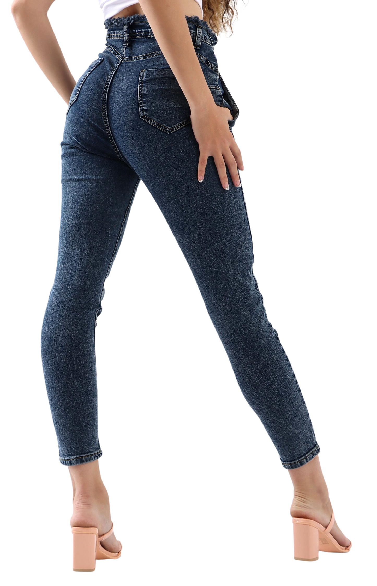 Ladies High Waist Denim Jeans - Dark Blue