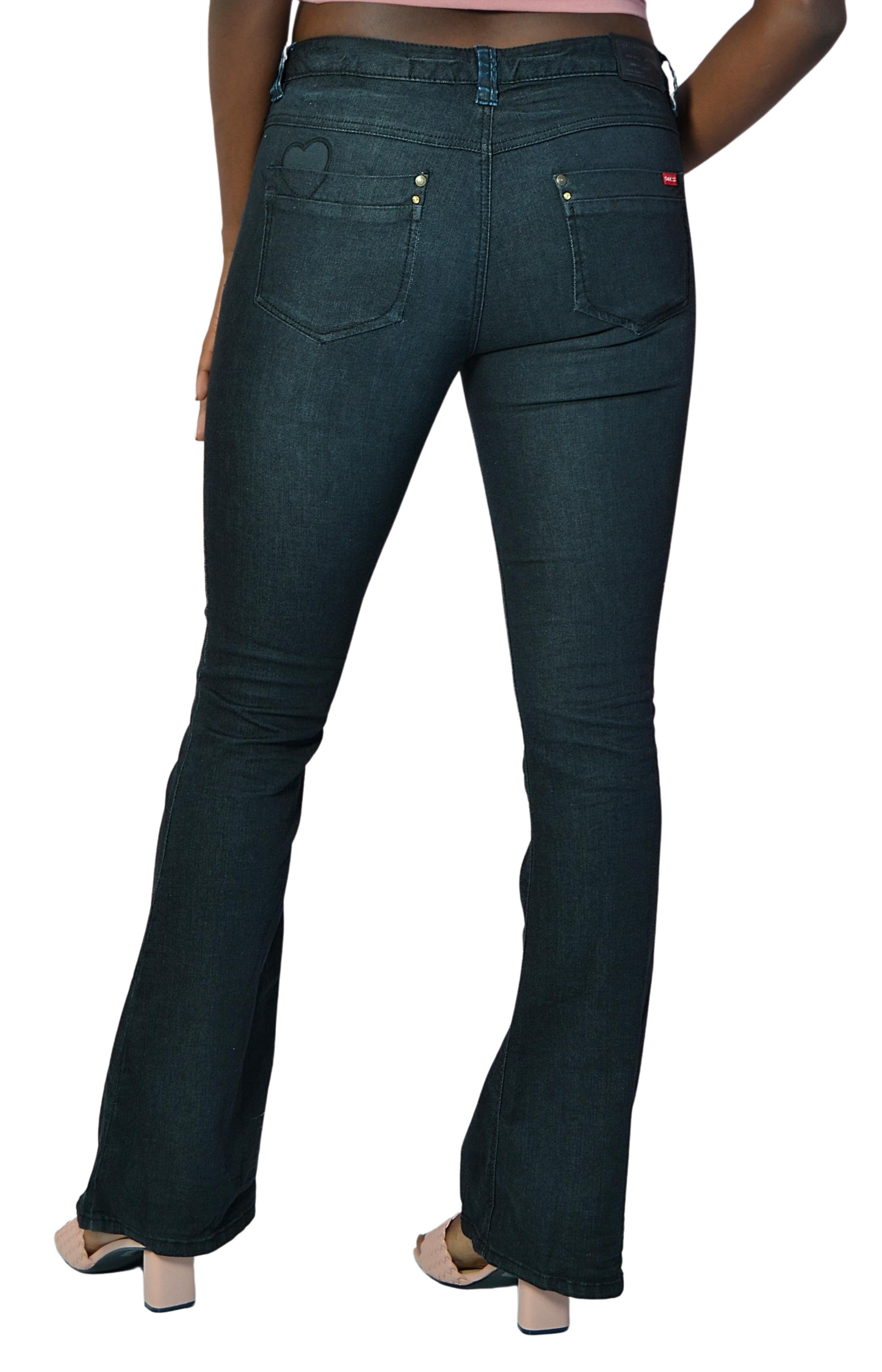 Ladies Slim Flared Jeans - Black