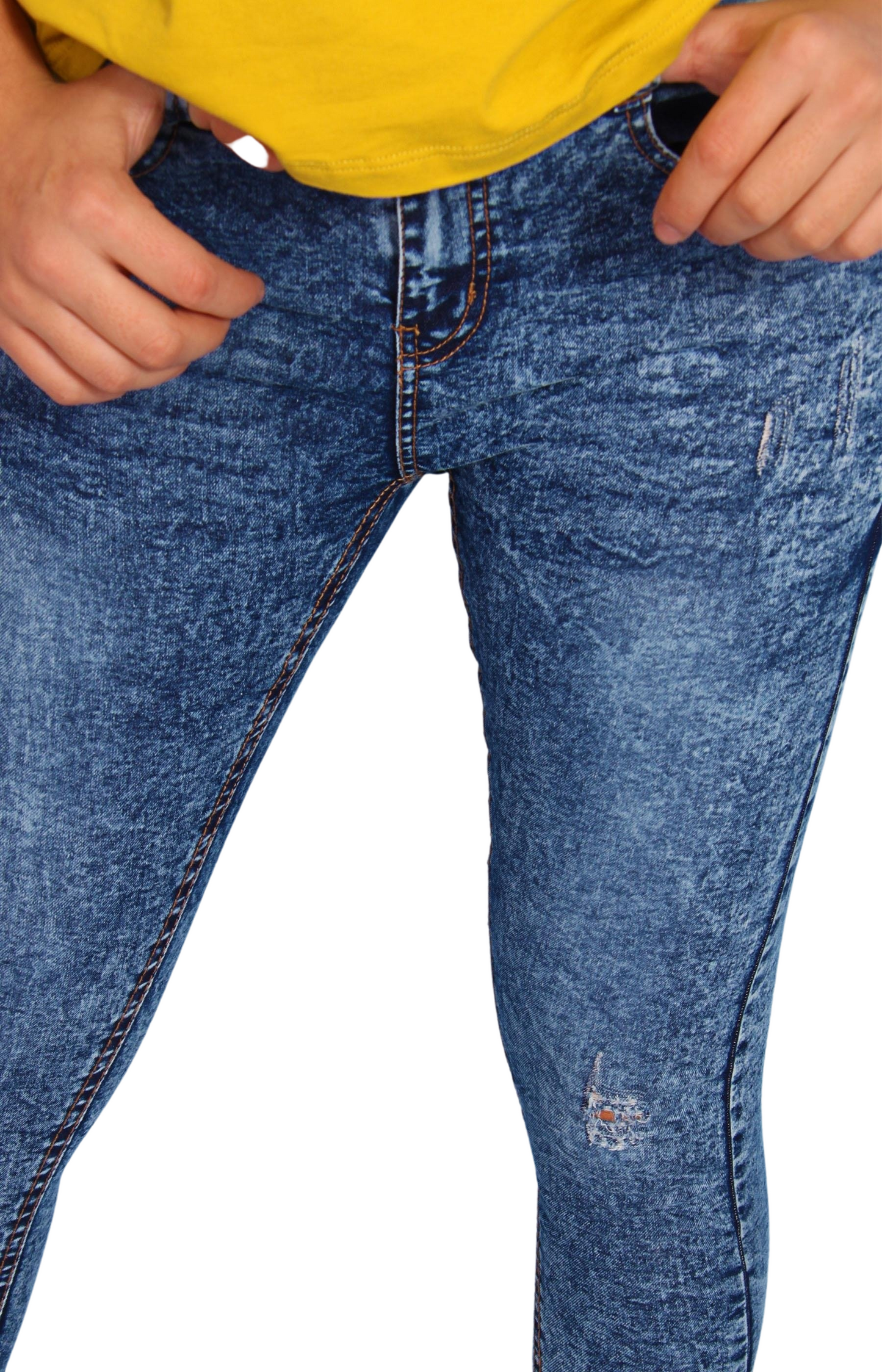 Ladies' Acid Wash Ripped Jeans - Light Blue