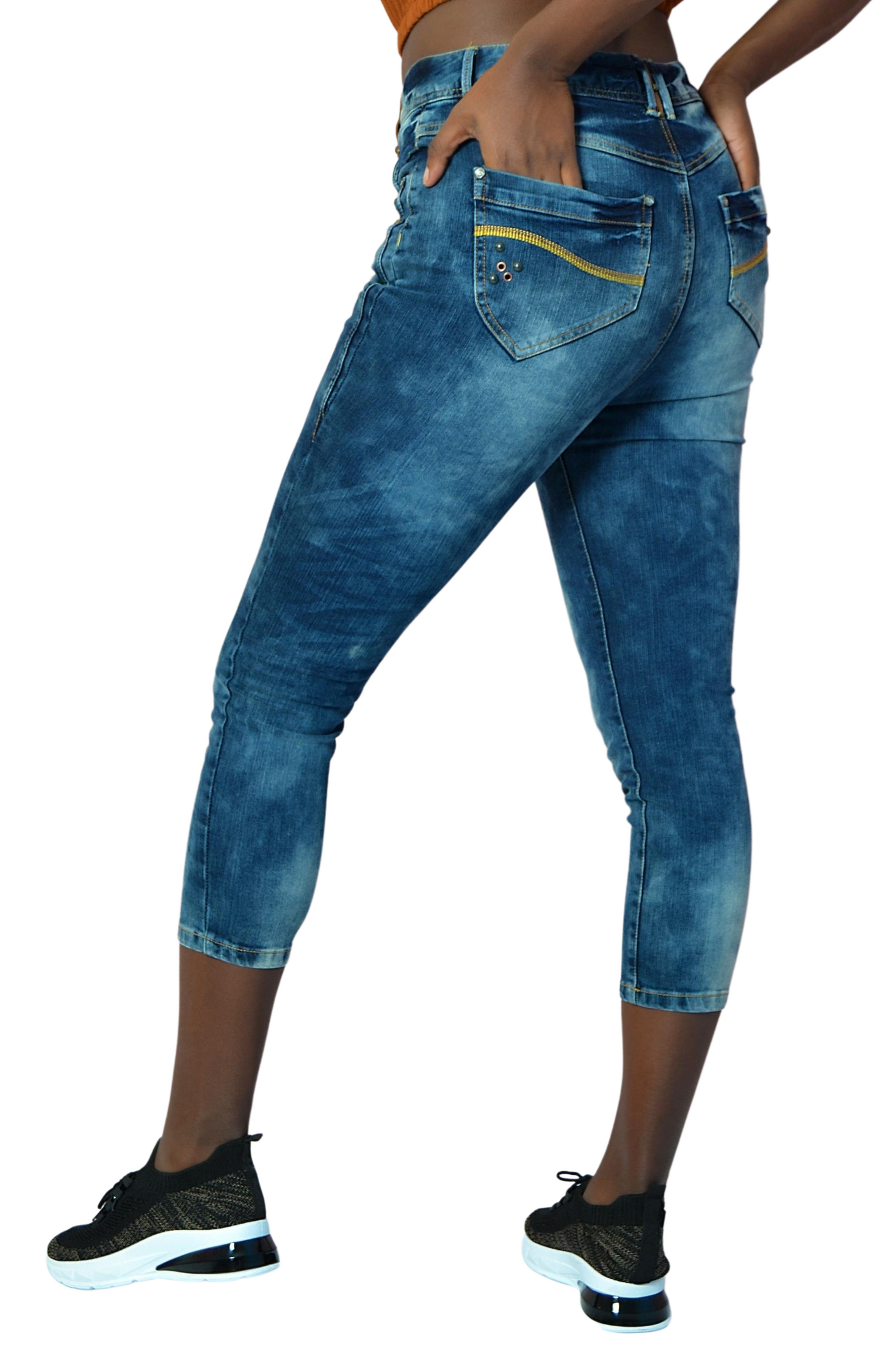 Ladies 3/4 Length Skinny Jeans - Blue