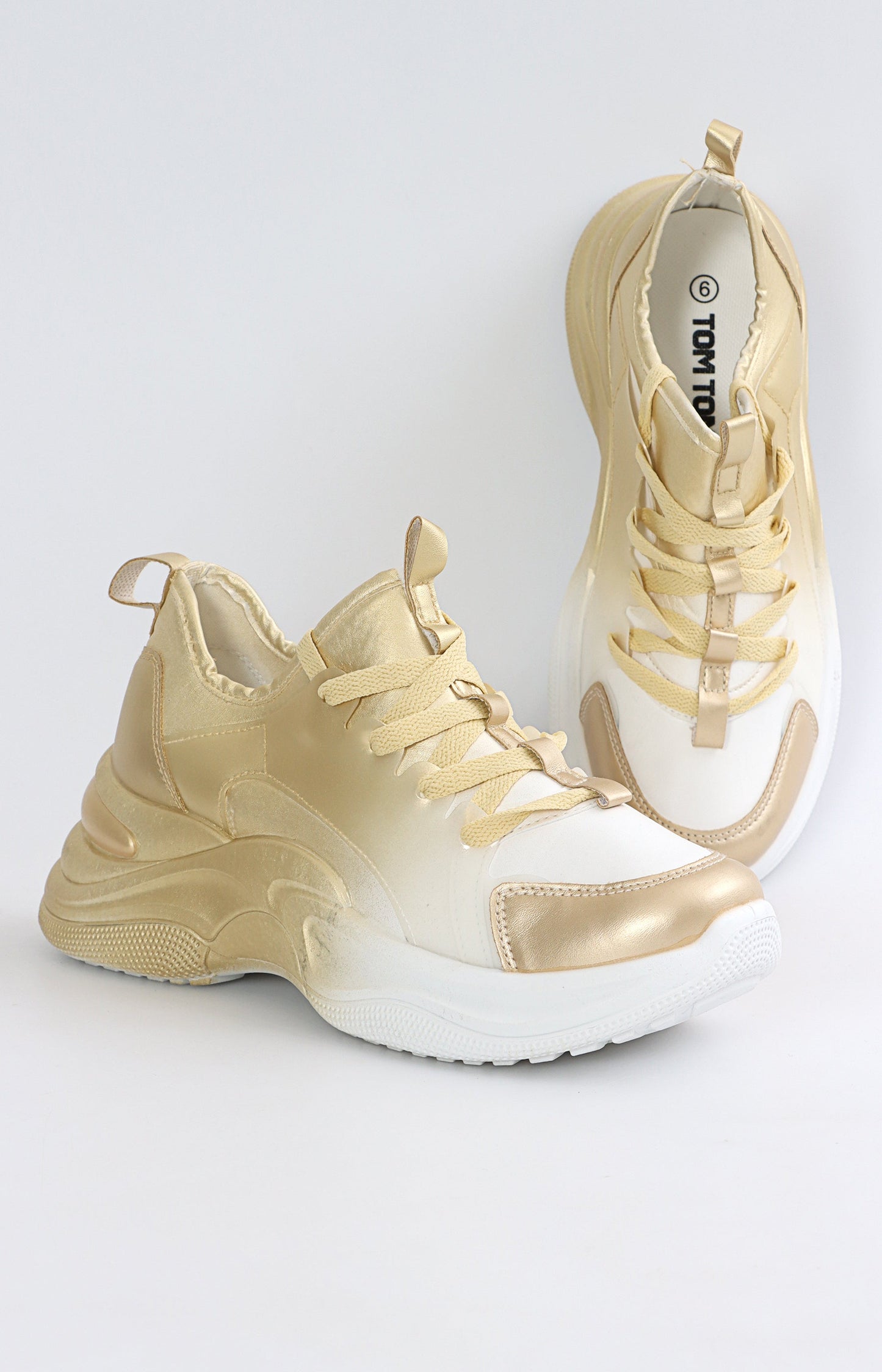 Ladies Lightweight Sneakers - White-Light Gold