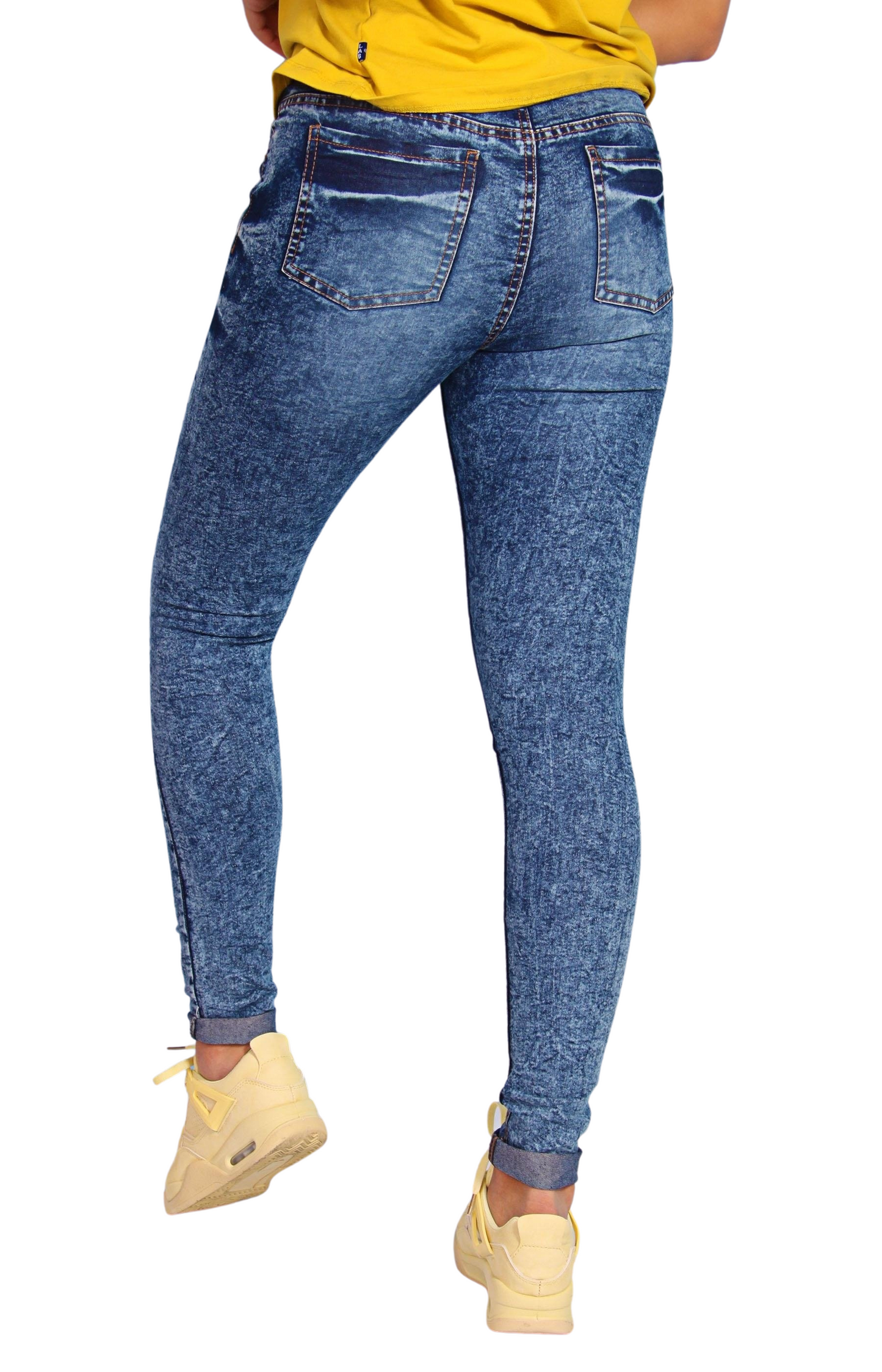 Ladies' Acid Wash Ripped Jeans - Light Blue