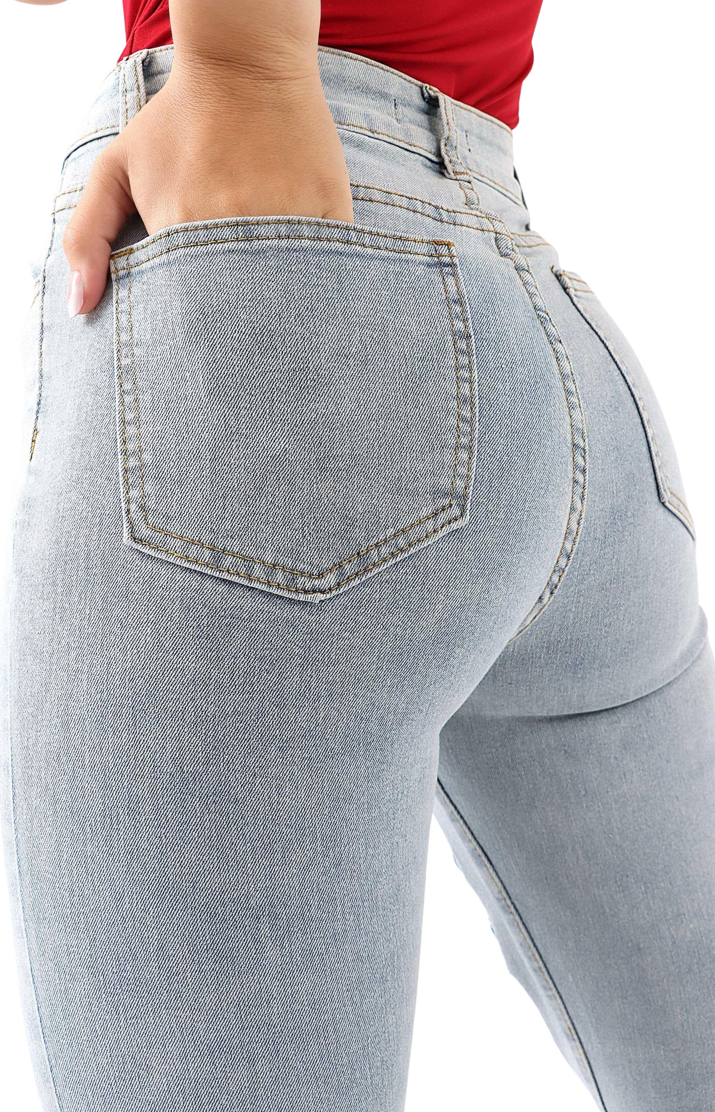 Ladies Ripped Denim Jeans - Light Blue