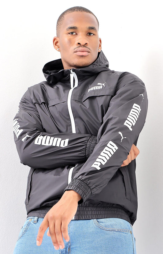 Mens Puma Colourblock Hooded Windbreaker - Black