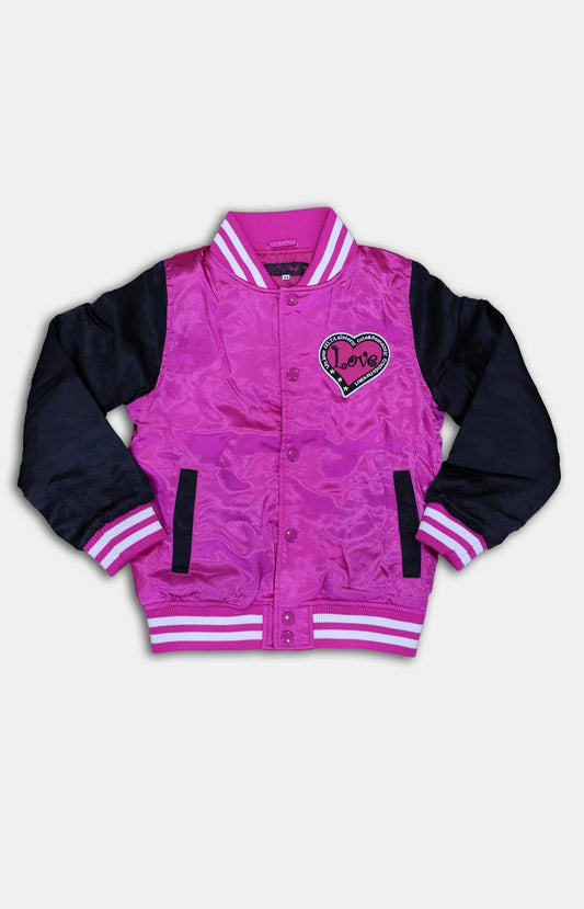 Girls Puffer Jacket - Pink-Black