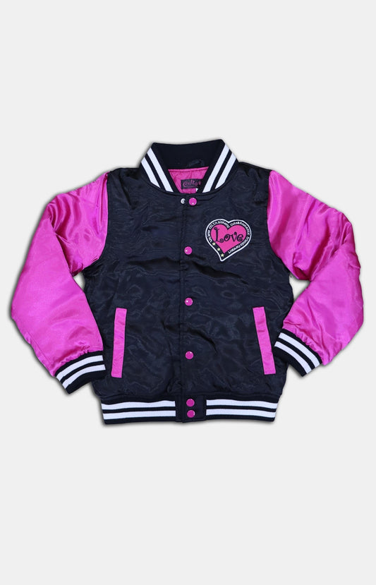 Girls Puffer Jacket - Black-Pink