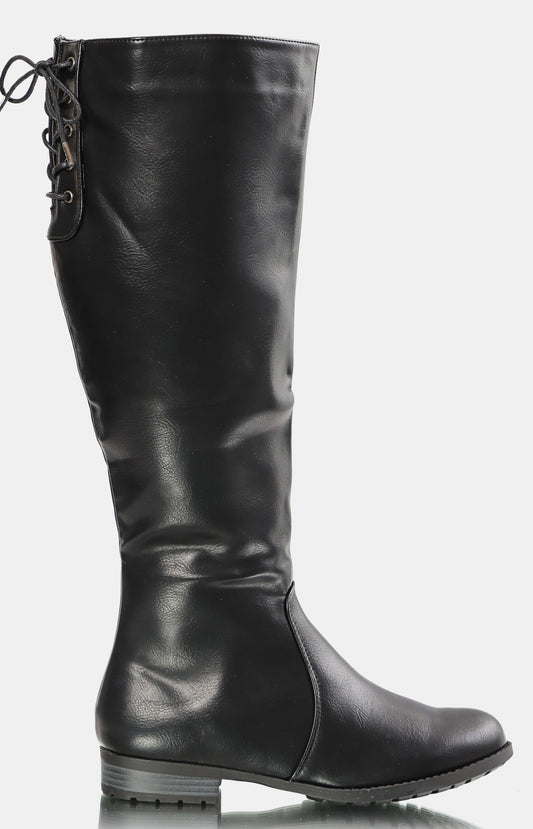 Ladies Knee High Boots - Black Pu