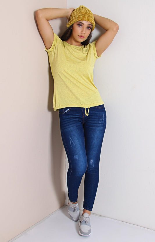 Ladies' Waist Tie Tee - Yellow - planet54.com