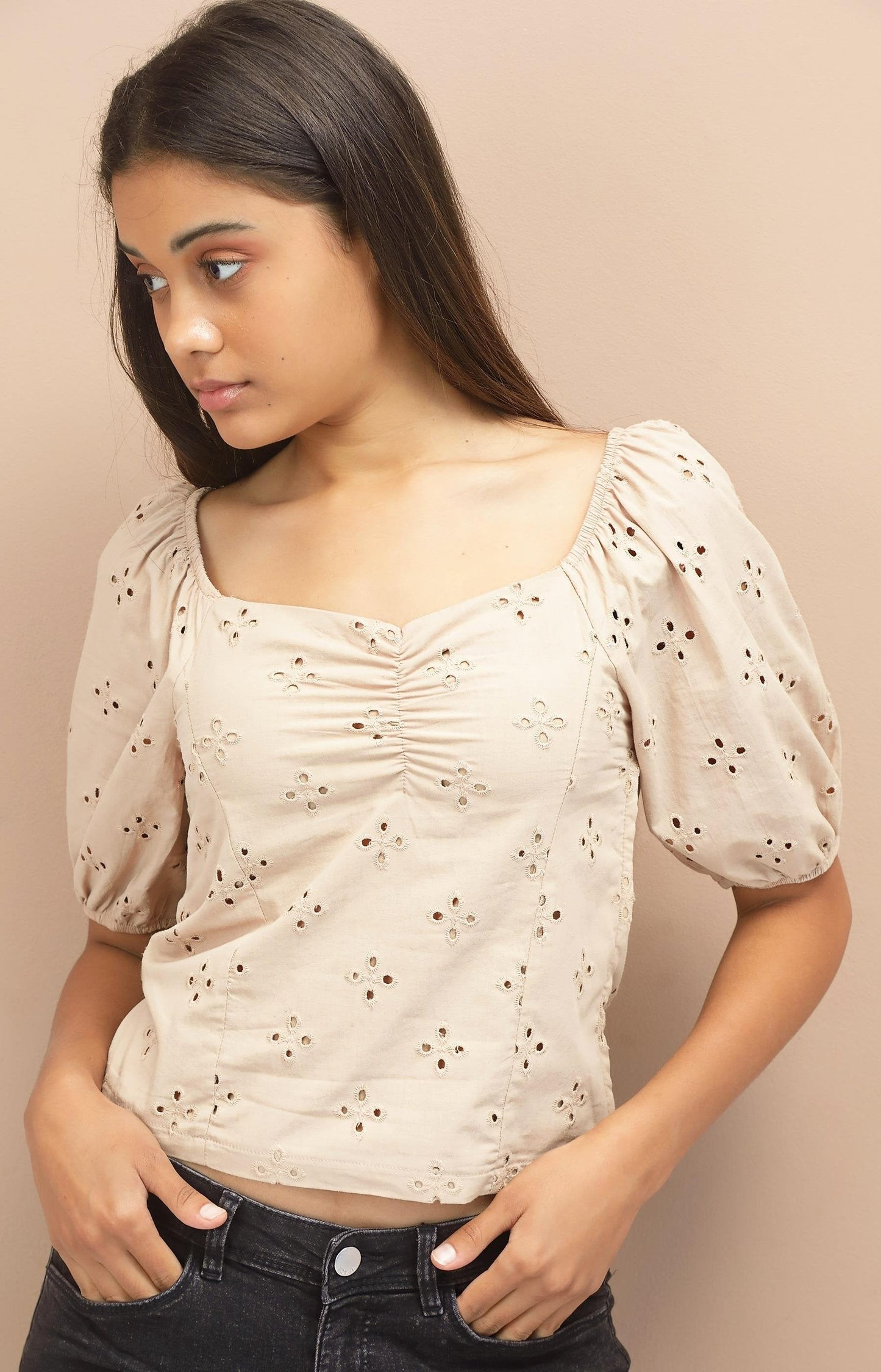 Ladies' Off Shoulder Blouse - Beige