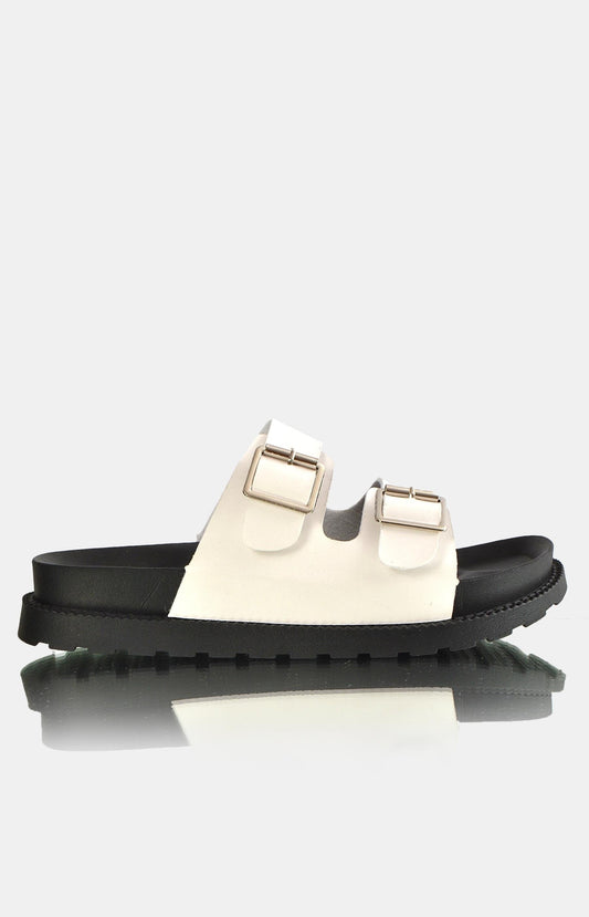 Ladies Double Buckle Sandals - White