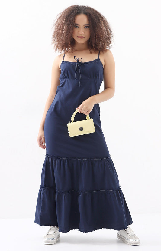 Ladies Strappy Maxi Dress - Navy