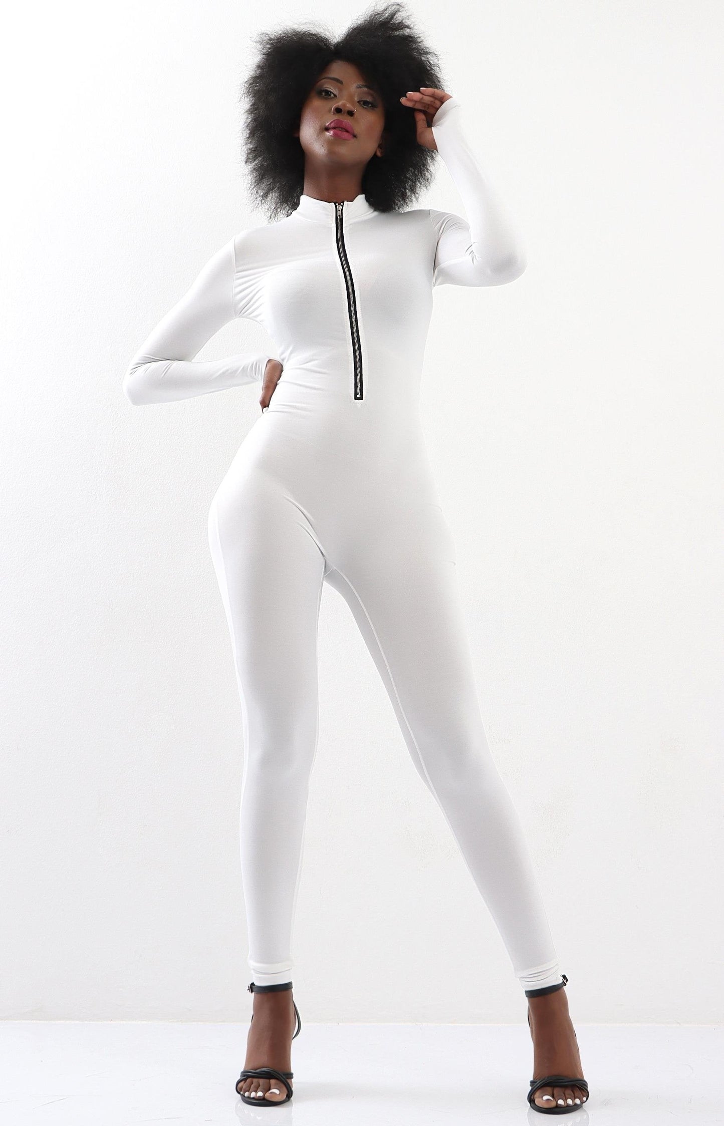 Ladies Front Zip Jumpsuit - White