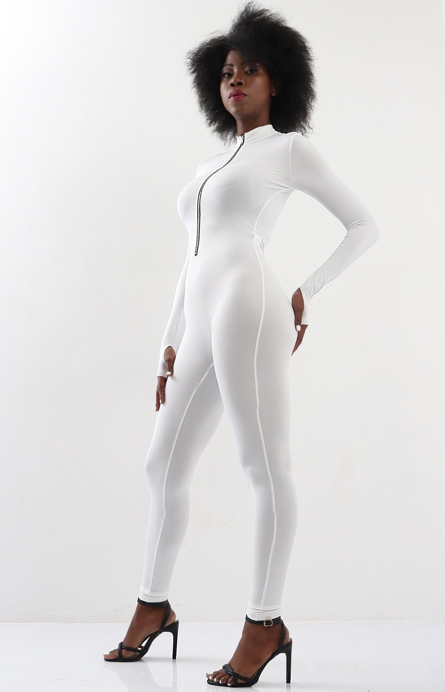 Ladies Front Zip Jumpsuit - White