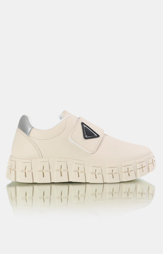 Ladies Strap Detail Sneakers - Beige