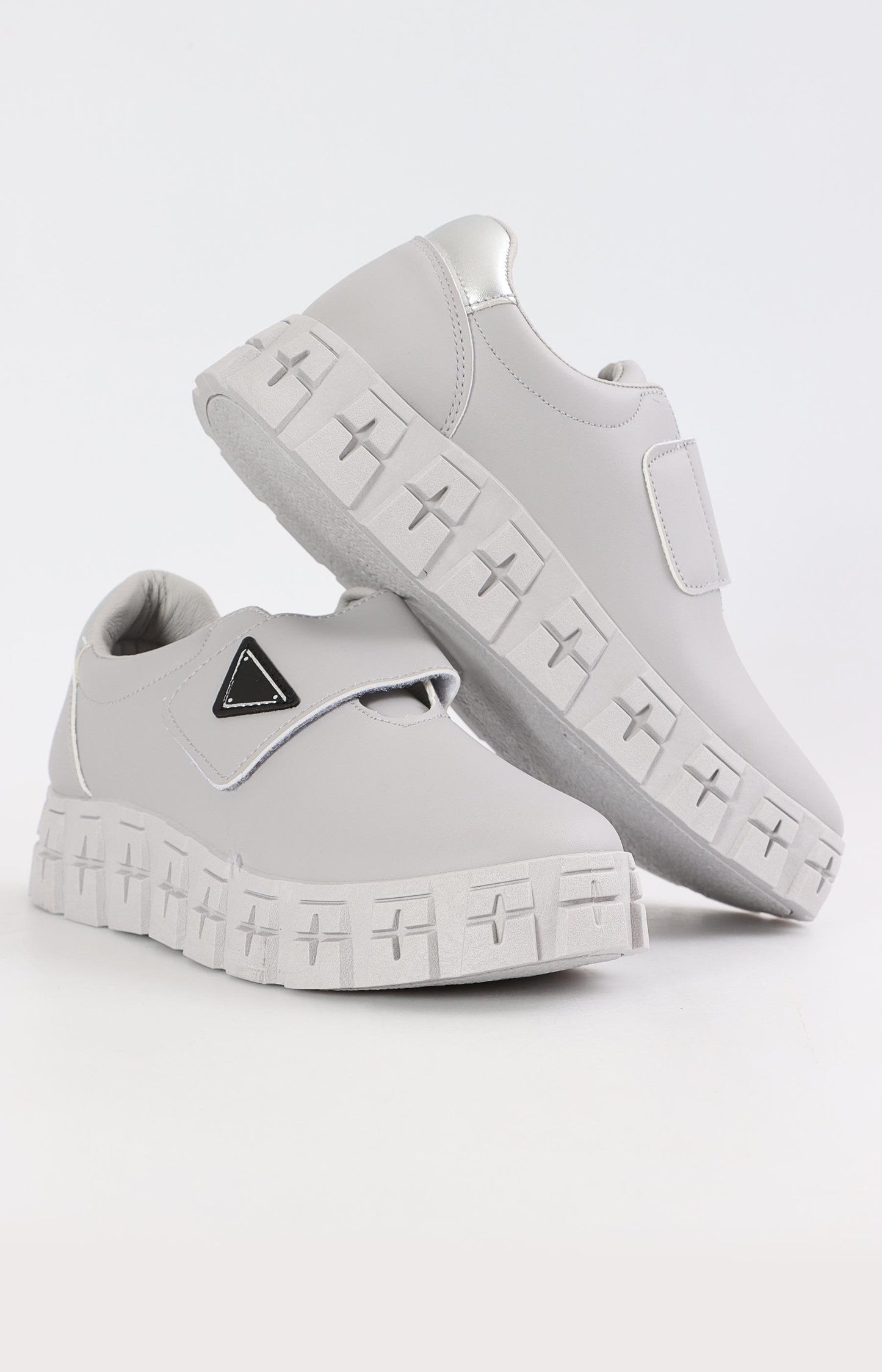 Ladies Strap Detail Sneakers - Grey