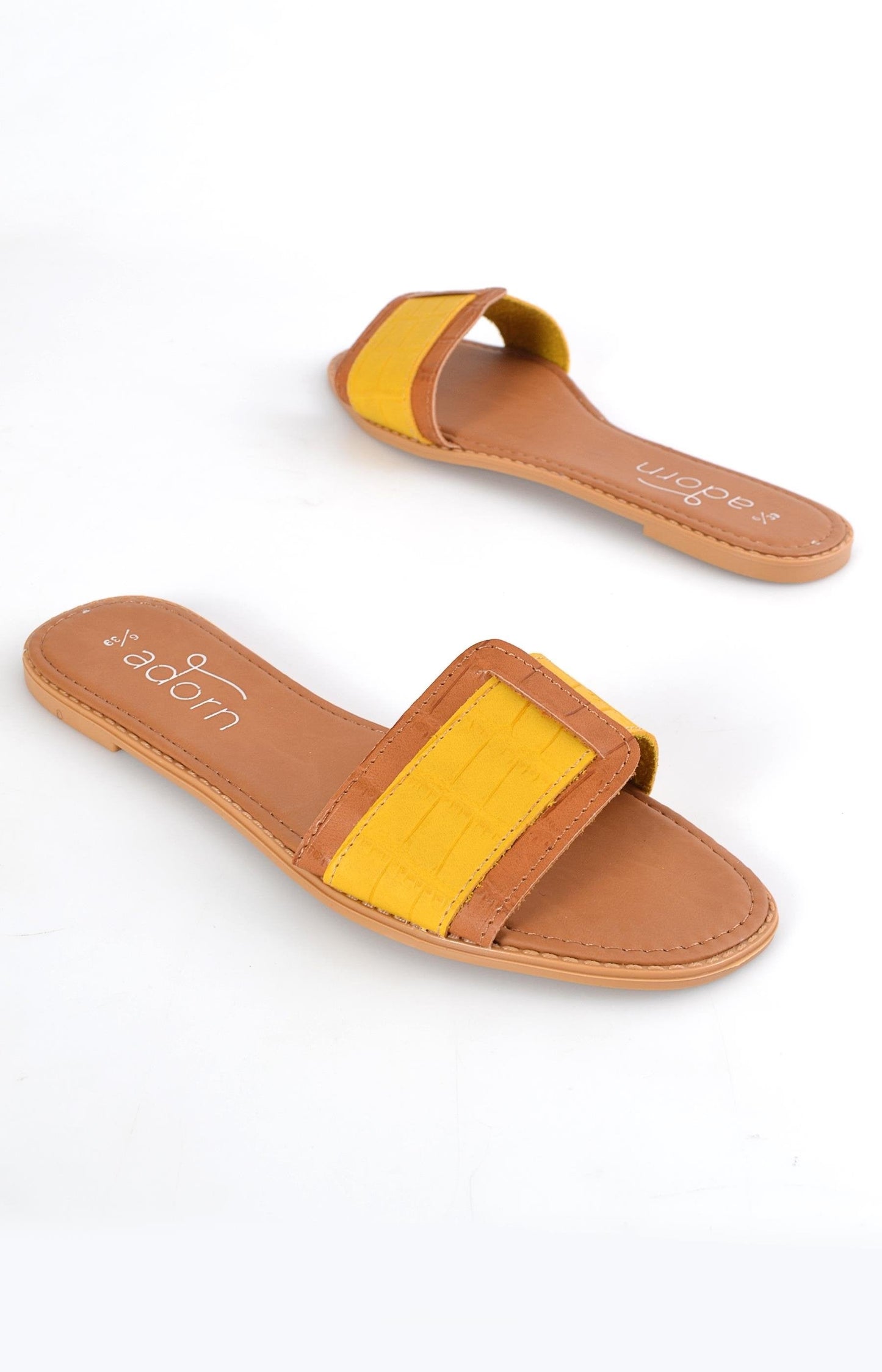 Ladies Slip On Flat Sandals  - Mustard