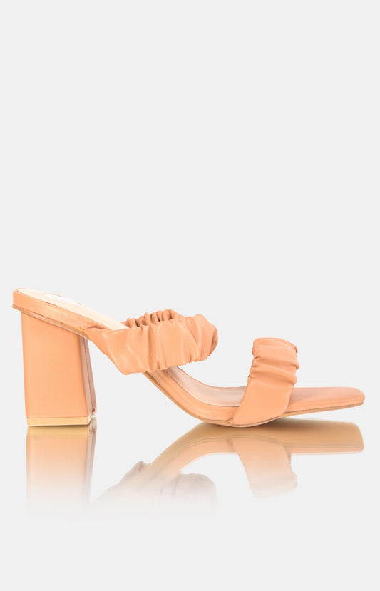 Ladies Kemmy Block Heel Mule Sandals - Beige