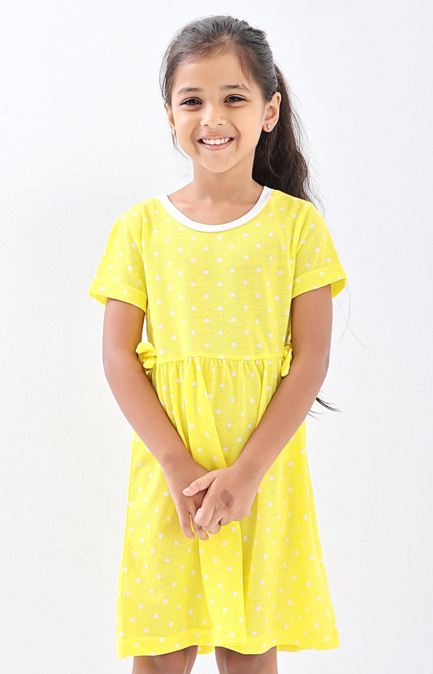 Girls Polka Dot Dress - Yellow
