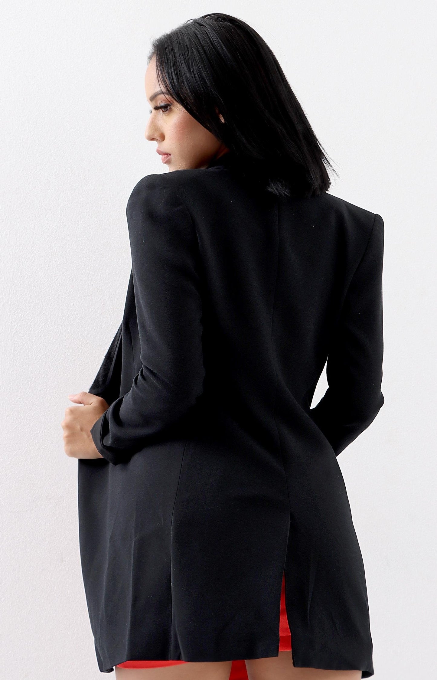 Ladies Long Blazer Jacket - Black