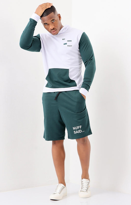 Mens Hoodie & Shorts Set - Green