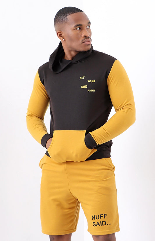 Mens Hoodie & Shorts Set - Mustard