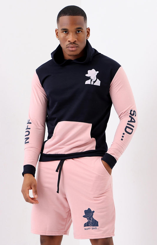 Mens Hoodie & Shorts Set - Blush