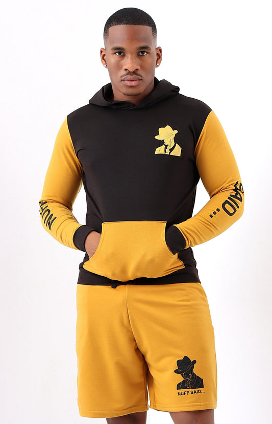 Mens Hoodie & Shorts Set - Mustard