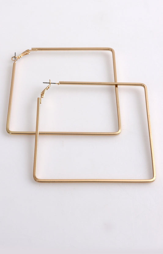 Ladies Square Hoop Earrings - Gold