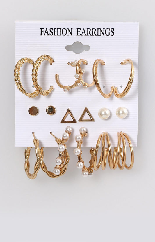 Ladies 9 Pack Earrings - Gold