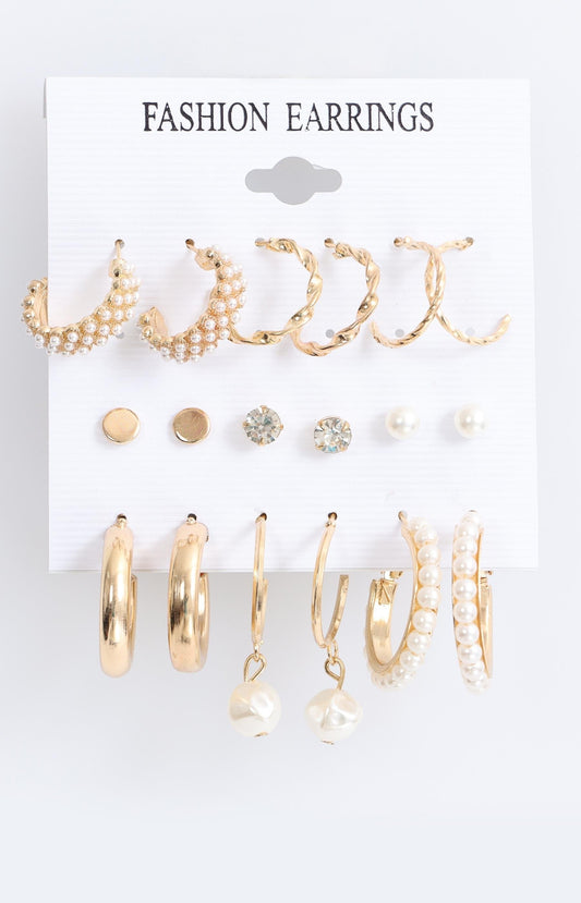 Ladies 9 Pack Earrings - Gold