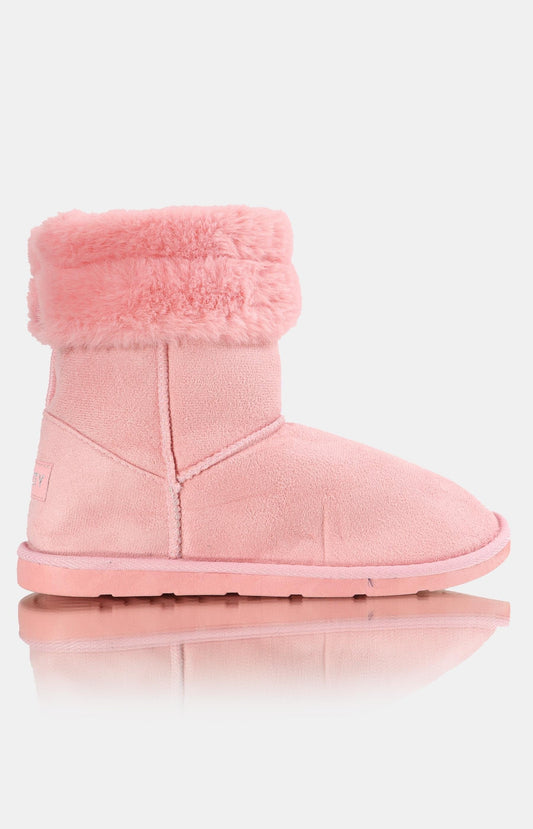 Ladies Fluff Mid Calf Boots - Pink