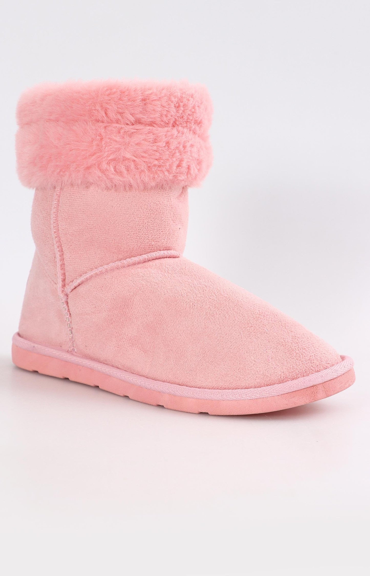 Ladies Fluff Mid Calf Boots - Pink