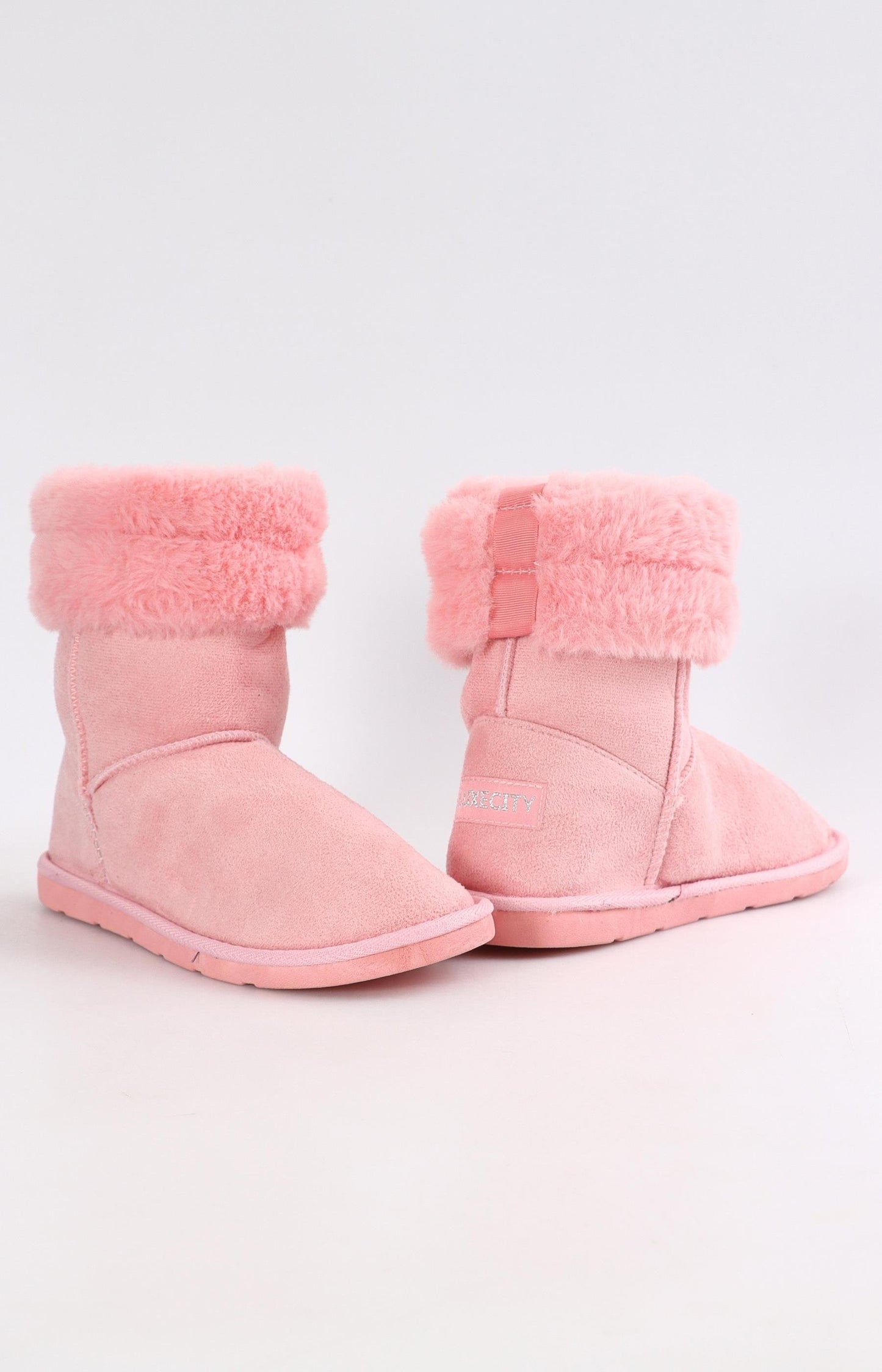 Ladies Fluff Mid Calf Boots - Pink