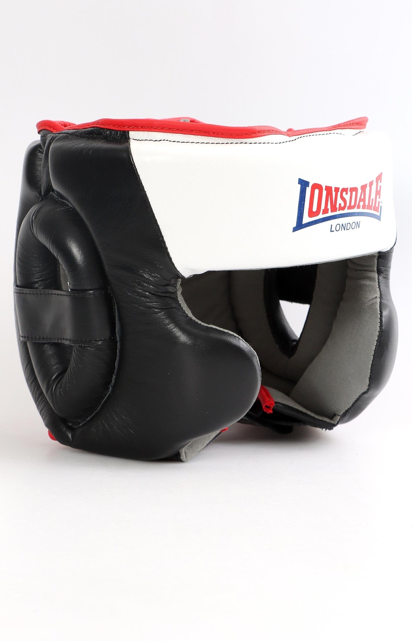 Mens Genuine Leather Pro Headguard - Black-White-Red