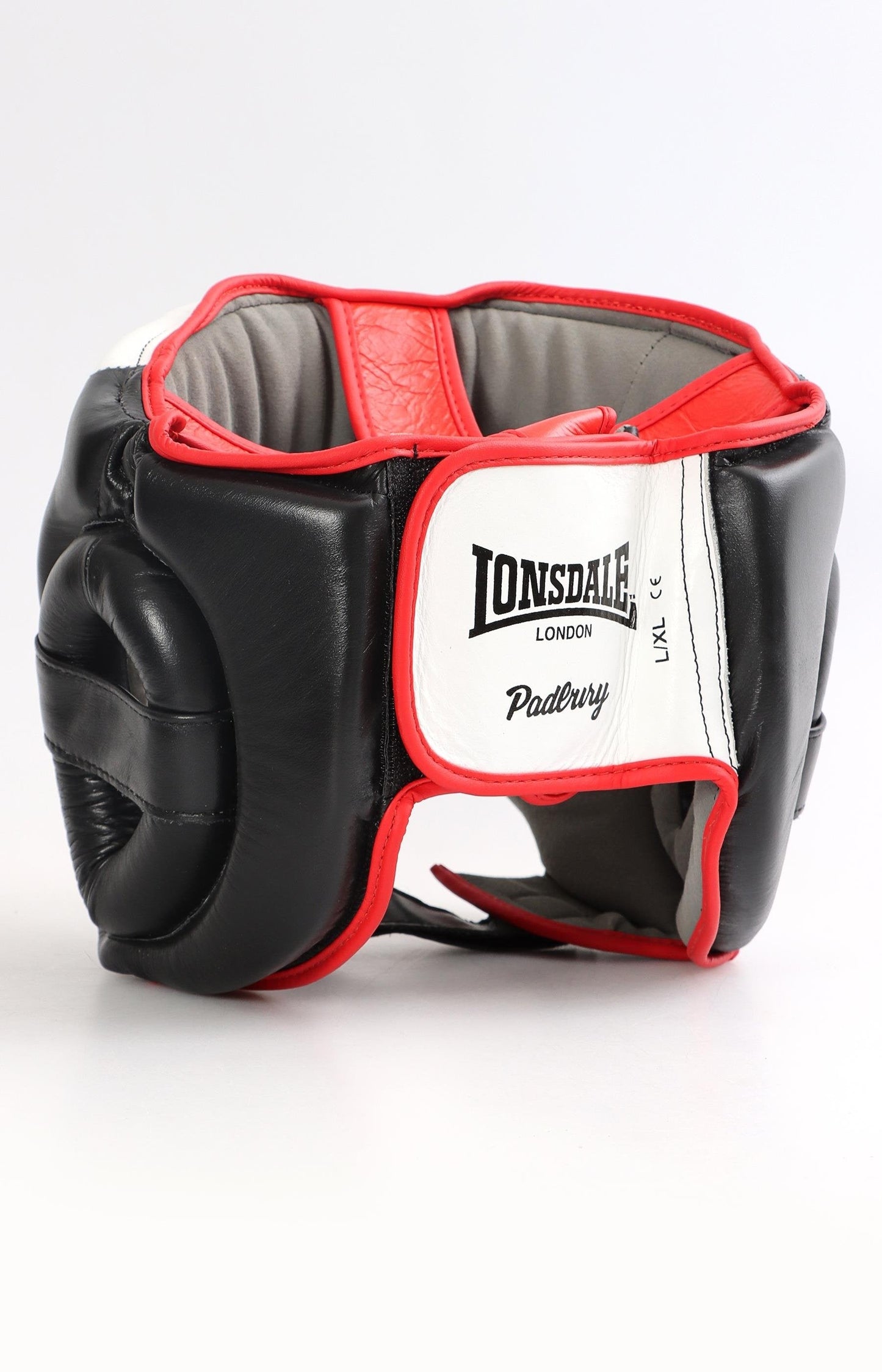 Mens Genuine Leather Pro Headguard - Black-White-Red