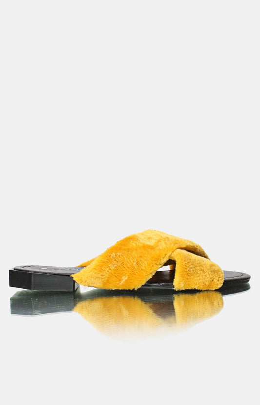 Ladies' Criss Cross Slide Sandals - Mustard